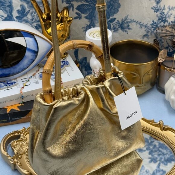 🆕 OROTON 🧿 NWOT Gretel Mini Top Handle, Metallic Gold - Picture 3 of 15